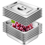 Hotel Pan with Lids 6 Pack 1/2 Size 2.5" Deep Stainless Steel Steam Table Pan, Commercial Food Pans for Catering Buffet Chafing Dish Pans Metal Steam Tray (1/2 Half Size x 2.5 Inch Deep, 6 Pack) - color: 1/2 Size, size: 2.5" Deep