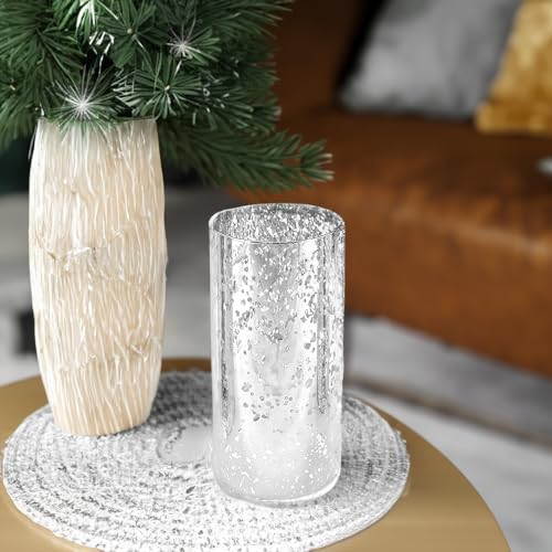 WGVI Hurricane Candle Holder Sleeve, W: 4", Ht: 8", Silver Speckled Glass Cylinder Open Both Ends, Chimney Tube Shade, 1 Piece - size: 4x8"H