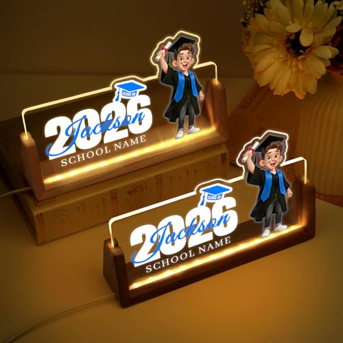 Custom Name Plate for Desk, Personalized Light Up Acrylic Desk Name Plate, Personalized Graduation Gifts 2026 for Him Her, Class of 2026 Graduate Gift, High School College Grad Gift (Design17-Graduation Boy) - color: Design17-Graduation Boy