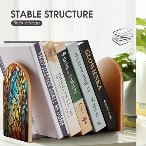 Stained Glass Art Bookends Heavy Duty,Book Organizer for Shelves, Holder Stand Decorative, Stoppers for Books, CD, File, Video Gamesbook Stand，6.7 X 4.7 X 3.9 Inch(Large)