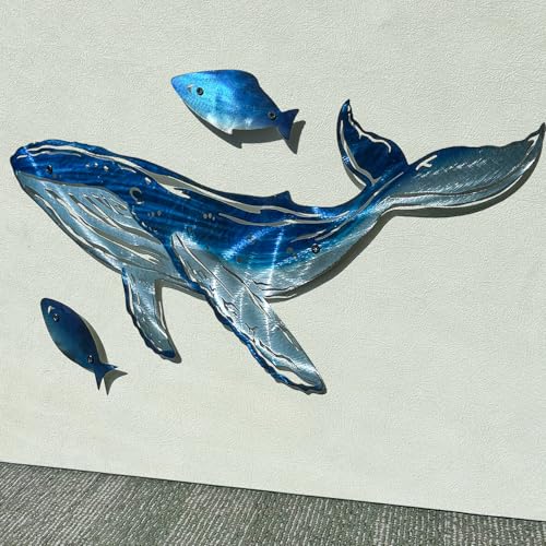 LiveInUrban Coastal Wall Art Whale Metal Wall Sculptures, Ocean Beach Themed Metal Hanging Home Decoration 3PCS 16.2"x12.1" - color: whale