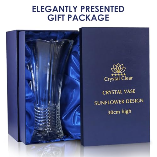 CS Crystal Vase 12-inch high, Water Ripple Design, for Flowers & Decor. Lovely Nice Shiny Piece. Perfect as a Gift, Suitable for All Occasions. - style: Water Ripple Design