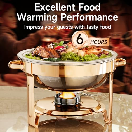 Chafing Dishes for Buffet, 4 Pack 5QT Round Stainless Steel Chafing Dish Set for Home Parties, Christmas Gatherings, Catering Events Complete Buffet Warmer Set (Rose Gold 2) - color: Rose Gold 2