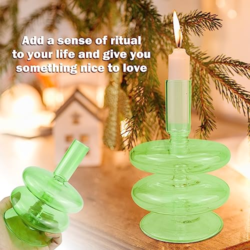 Clear Taper Candle Holders Glass Candle Stick Holder Modern Candle Holders for Tapered Candlesticks Wedding Reception Centerpieces Christmas（Dark Green） - color: Color 5