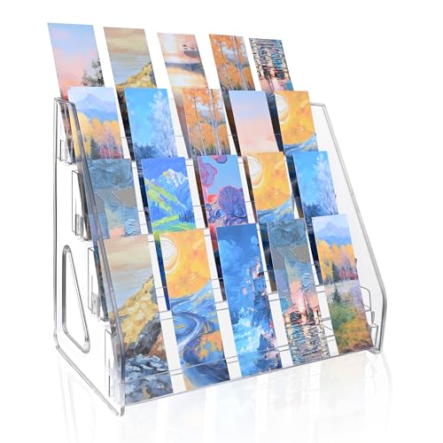 Acrylic Bookmark Display Stand, Portable Sticker Holder for Vendor Events Retail, 4 Tier Clear Display Shelf Rack for Greeting Card, Postcards, Brochures