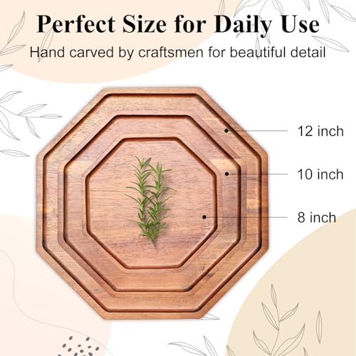 Set of 3 Acacia Wood Serving Trays Cheese Platters Party Hosting Essentials Gifts Charcuterie Board for Vegetable Fruit Food Round Tray Wooden Appetizer Platter Christmas Plates Dish Serving Boards - size: 12&10&8 inch (3 Pcs)