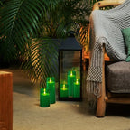 Homemory Green Flickering Flameless Candles, Battery Operated Acrylic LED Pillar Candles with Remote Control and Timer, Set of 5, St. Patrick's Day - color: Green