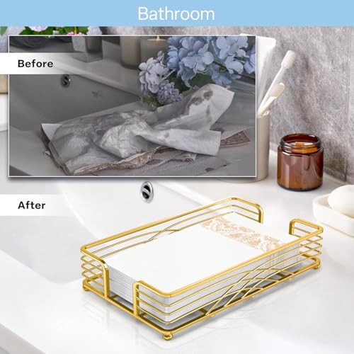 Gold Guest Towel Holder Tray for Bathroom – Countertop Napkin Organizer for Disposable Paper Towels, Elegant Hand Towel Rack for Powder Room, Modern Guest Bathroom Accessories - color: D - Matt Gold Napkin Holder for Bathroom, size: Guest Towel Holder