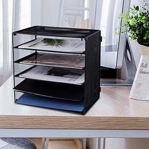 EASEPRES 5 Slot Mesh Desk Organizer Tray, File Paper Letter Folder Holder Desktop Paper Sorter Mail Organization Rack Storage Accessories, for Office Home School Classroom, Black, 2 Pack - color: 5 Tier Black 2pack