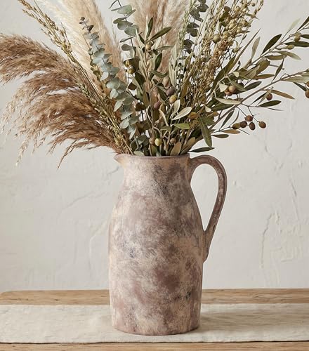 Ceramic Flower Vase with Handles,11" Neutral Tall Clay Terracotta Vases Farmhouse Table Vases with Handle Living Room Decor Rustic Pottery Pots for Home Shelf Coffee Dining Desk Fireplace - color: B-11"h-terracotta