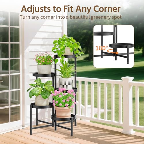 LASZOLA 5 Tier Large Plant Stand Indoor Tall with 10 Inch Metal Tray, Corner Folding Flower Display Rack, Modern Plant Holder Shelf for Outdoor Patio Porch Garden Office Living Room, Black - color: Glossy Black, size: 5 Tier