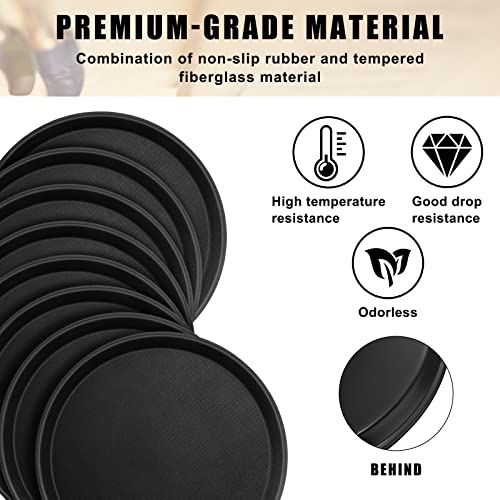Zopeal 8 Pieces Black Round Restaurant Serving Tray, Plastic Non Slip Surface Food Meals Server Tray with Raised Edges for Home, Kitchen, Restaurant, Cafeteria, Bar (11") - size: 11"