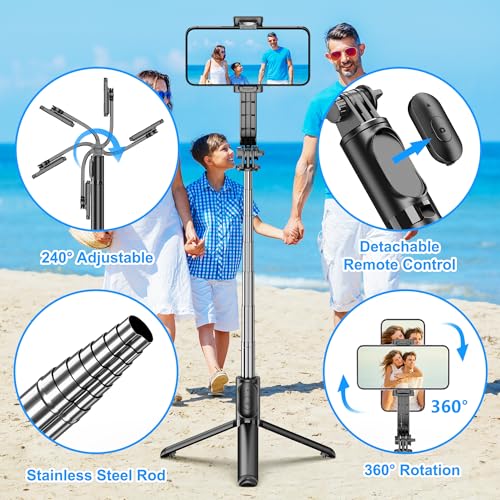SelfieShow Selfie Stick, Extendable Selfie Stick Tripod with Wireless Remote and Tripod Stand, Portable, Lightweight, Compatible with iPhone 17 16 15 14 13 12 Pro Xs Max/Samsung Smartphone and More - style: Black