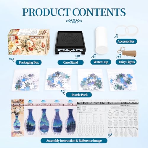3D Puzzles Vase for Adults, Crafts for Adults, 160 Pieces Plastic DIY Unique Flower Vase with LED Light House Warming Gift Birthday Gifts for Flower Arrangements and Home Decor (Night Light) - color: Night Light