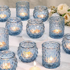 DARJEN Blue Glass Votive Candle Holders Set of 24 - Round Tea Lights for Wedding, Shower, Party & Gift - color: Blue, size: 24 Pcs