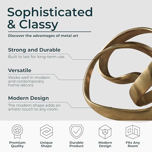 Metal Decorative Object – Minimalist Shelves & Coffee Table Decor – Aluminum Knot Sculpture Modern Home Decor for Office, Bedroom & Living Room – 8" x 7", Gold - color: Gold