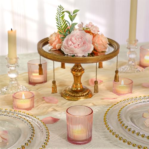 SUPMIND 24 Pcs Glass Votive Candle Holders – Assorted Ribbed Pink Tea Light Holders Bulk for Weddings, Baby Showers, Parties, Home Décor, and Table Centerpieces - color: Pink