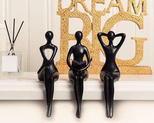 Quoowiit Black Thinker Statue Book Shelf Decor, Minimalist Modern Home Decor Collectable Figurines Office Desk Unique Coffee Table Decorations for Living Room 3 Piece - color: Black