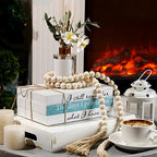 Jetec 3 Pcs Decorative Display Books Hardcover White Home Decor Coffee Table Faux Farmhouse Stacked Fake Decorative Books with Wood Bead Tassels for Shelves Kitchen, 58 Inch, I Still Remember - style: I Still Remember