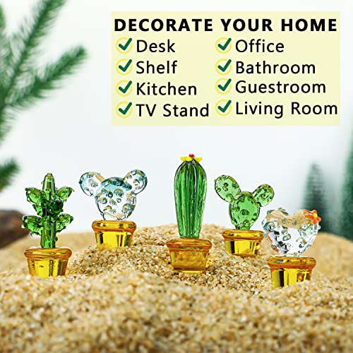 H&D HYALINE & DORA 5PCS Handmade Blown Glass Art Cactus Crystal Miniature Cute Cactus Figurines Home Office Desk Tabletop Simulation Plants Decorations Car Inner Ornaments - color: Cactus 3*