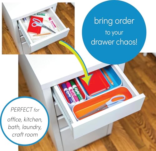 Three by Three Seattle 5 Piece Shallow Metal Organizer Tray Set for Storing Makeup, Stationery, Utensils, and More in Office Desk, Kitchen and Bathroom Drawers (1 Inch, Assorted Colors) - color: Assorted Colors, size: 5 Piece