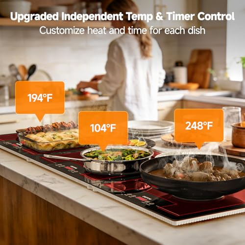 FEPPO Warming Trays for Buffets Party, Extra-Long 47"x15" 3-in-1 Modular Food Warmer with Independent Temp & Timer Control, Glass Food Warming Mat, Ideal for Catering & Gatherings - color: Black