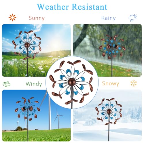 Wind Spinner Outdoor, Wind Sculpture Spinner with Metal Stake, Yard Art Decor for Patio, Lawn & Garden 13 * 57 inches - size: 13‘’Blue Copper