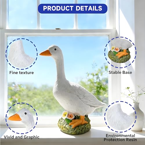 Garden Outdoor Decor Goose Flower Statue, 9.5 Inch Goose Figurines Garden Statues & Sculpture Decor for Patio, Porch and Lawn, Goose Memorial Stone - color: Wlecome Goose