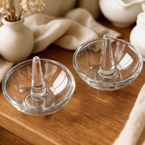 H&D HYALINE & DORA 2 Pack Round Glass Jewelry Dish Jewelry Tray Ring Dish Birthday Holiday Gifts for Women Mom(3.1 Inch) - color: round shaped 3.1in-2pcs
