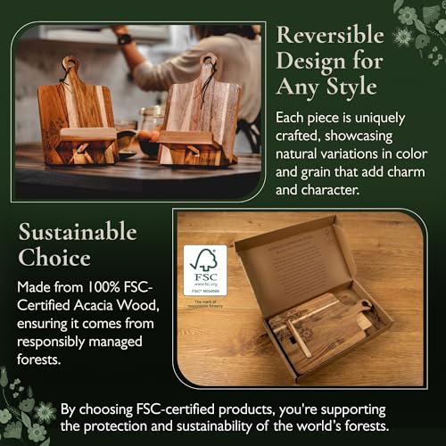 Wood Cookbook Stand for Kitchen Counter, Mother's Day Gift for Mom, Reversible Acacia Recipe Book Holder, Cooking Measurement Conversion Card, Adjustable Tablet Holder, Charging Cable Slot - style: Country Rustic