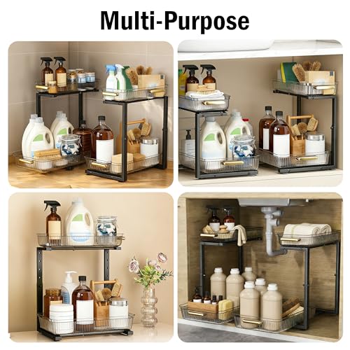 ARSTPEOE Under Sink Organizer - 2 Packs Multi-Purpose Pull-Out Storage Organizers, Slide out Pull out Cabinet Organizer Shelf, Storage for Kitchen Bathroom, Clear - color: Clear, size: 2 Pack
