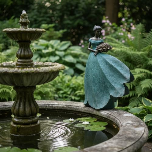 Guichifun Fairy Statue Collection Home Decoration - Leaf Angel Girls Resin Home Garden Patio Decor Memorial Gift for Mom Outside or Inside Outdoor Yard Decorations Figurines 7.5 x 4.5 x 11.5 Inch - color: Green-flower, size: Large