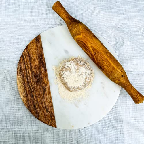 White Marble Board - Cheese Board | Acacia Wooden Serving Tray For Charcuterie, Cheese, Meats, Fruit, Crackers | Cutting Board, Serving Tray, Round Slab 10 Inches. - color: White, size: 10"L x 10"W