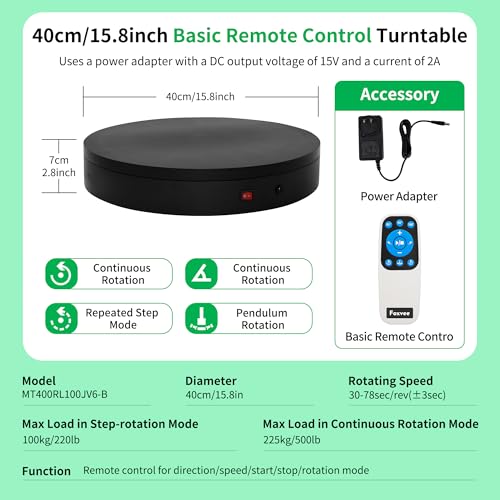 Remote-Controlled Motorized Turntable,Heavy Duty Motorized Rotating Display Stand,Speed-Adjustable Rotating Platform,Multi-Mode Photography Turntable for 3D Scan,Showcase(15.8in/Black) - size: 15.8inch/Black/500Lbs Load