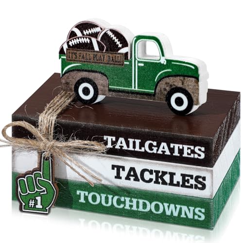 Briwooody 5 Pcs Football Decoration Football Tiered Tray Decor Mini Faux Ball Wooden Book Stack Set Sport Party Decorations Decorative Book Sign for Home Locker Room Table Shelf Desk - style: Football
