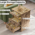 LIKIMIO Night Stand, Modern Bedside Table with 2 Drawers, Open Shelf, End Table with Pull-Out Tray, Wood SideTable, Grey Oak - color: Grey Oak