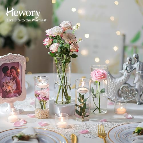Hewory Glass Cylinder Vases for Centerpieces: 7“+6" Tall 12Pcs Clear Small Bud Vases for Flowers Wedding Party Table Decoration - Skinny Hurricane Candle Holders for Floating Candles