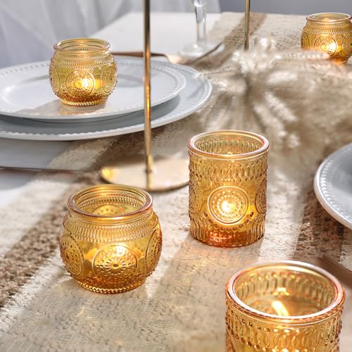 36 Pcs Amber Candle Holders - Vintage Candle Holder for Rustic/Boho Wedding Table centerpieces, Bridal Shower, Baby Shower Decoration - color: Amber