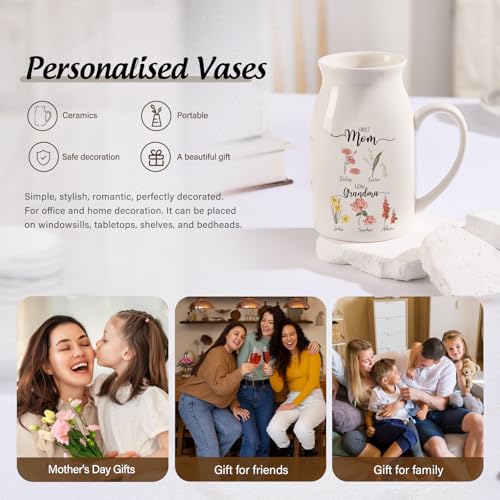 Personalized Flower Vase Small Ceramic Vase with Birth Month Flower Decorative Vases for Flowers Home Decor Mother's Day Birthday Gift for Mom, Wife, Grandma, Mama, Nana - color: Style 02