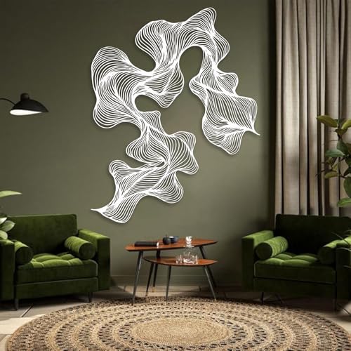 OZF Abstract Wave Metal Wall Art, Modern Luxury Wall Decor, Minimalist Abstract Line Art Hanging Decor, Contemporary Metal Sculpture for Living Room Bedroom Office (White, 48 x 37 in | 121 x 95cm) - color: White, size: 48"L x 37"W