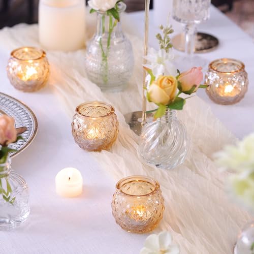 DARJEN 12Pcs Gold Glass Candle Holders - Round Tea Light Holders for Table Centerpiece, Wedding Shower, Party, Home Decor (Pack of 2) - color: Gold, size: 12PCS (Pack of 2)