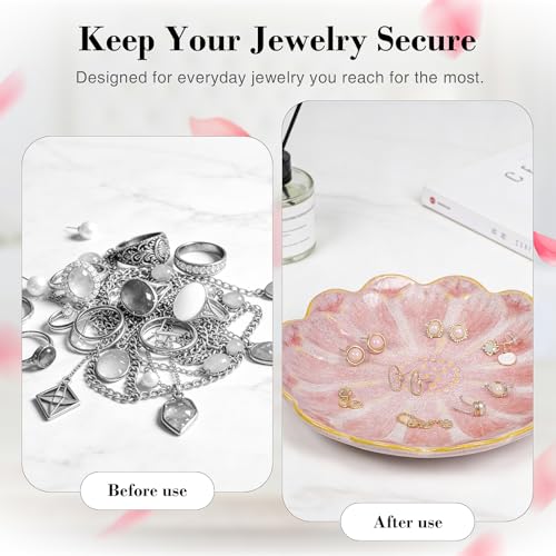 SEEDUSTRY Ceramic Jewelry Tray, Petal Ring Dish, Small Ceramic Jewelry Trinket Holder, Desktop Decoration, Dainty‌ Plate for Rings, Earrings, Necklace, Gifts for Mother Girlfriend Daughter Sister - color: Sunflower Pink
