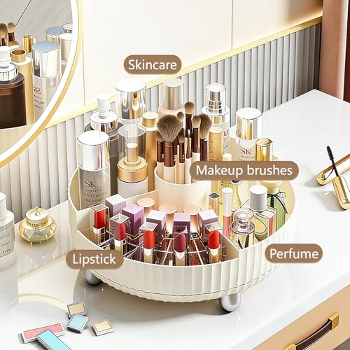 Anyoifax Makeup Perfume Organizer Tray with Divider 360 Degree Rotating Lazy Susan Skincare Lotion Organizer Spinning Cosmetics Storage for Dresser, Vanity, Bathroom Countertop, Large Beige - color: Beige+ Divider, size: 11 "