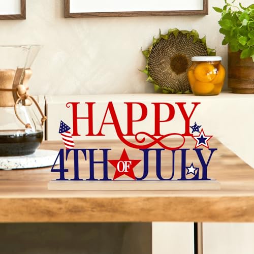 COCHIE Metal Happy 4th of July Sign, Red Blue and White Decorations for Home, Office, Shelf, Mantel, Indoor, Fouth of July Decoration, Patriotic Star Decor (Independence Day) - style: Independence Day