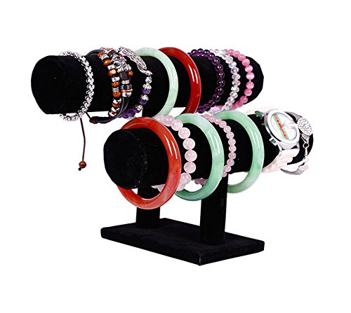 Stratalife Bracelet Holder Bracelet Organizer Bracelet Display Stand T-Bar Jewelry Display Necklace Holder Stand Watch Holder Jewelry Organizer for Bangle Necklace Black (2 Tair)