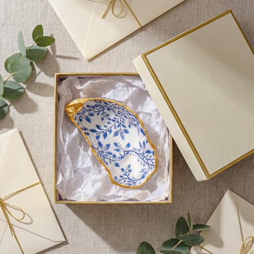 Natural Oyster Ring Trinket Dish Vintage Jewelry Tray for Keys Small Jewelry Holder for Bridal Shower Favors Friends Sisters Daughter Mother Gift Seaside Style Decor(Blue Grass) - style: Blue Grass
