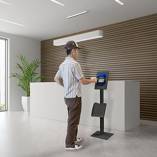 Mount-It! Anti-Theft iPad Tablet Floor Stand Kiosk with Literature Holder, Lockable Enclosure for iPad Gen 7–11, Pro & Air (A16), 90° Rotation & 75° Tilt, Commercial Kiosk Stand, Bolt Down Base, Black - color: Black