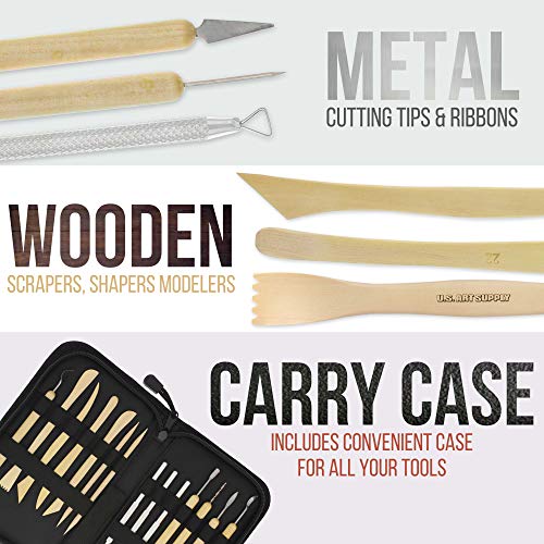 U.S. Art Supply Pottery & Clay Tools Set (14-Piece) - Includes Pottery Tools, Canvas Case for Sculpting, Ceramics, and Easy Storage & Transport - size: 14-Piece with Nylon Case