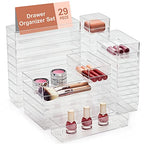 SMARTAKE 29-Piece Drawer Organizer with Non-Slip Silicone Pads, 4-Size Desk Drawer Organizer Trays Storage Tray for Makeup, Jewelries, Utensils in Bedroom Dresser, Office and Kitchen (Clear) - size: X Large
