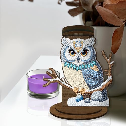 ARTopet DIY Diamond Art Painting Candlestick Holders Wooden Desk Candle Holder Ornament Double Sided Diamond Tabletop Ornaments for Home Decor-Owl - color: Owl